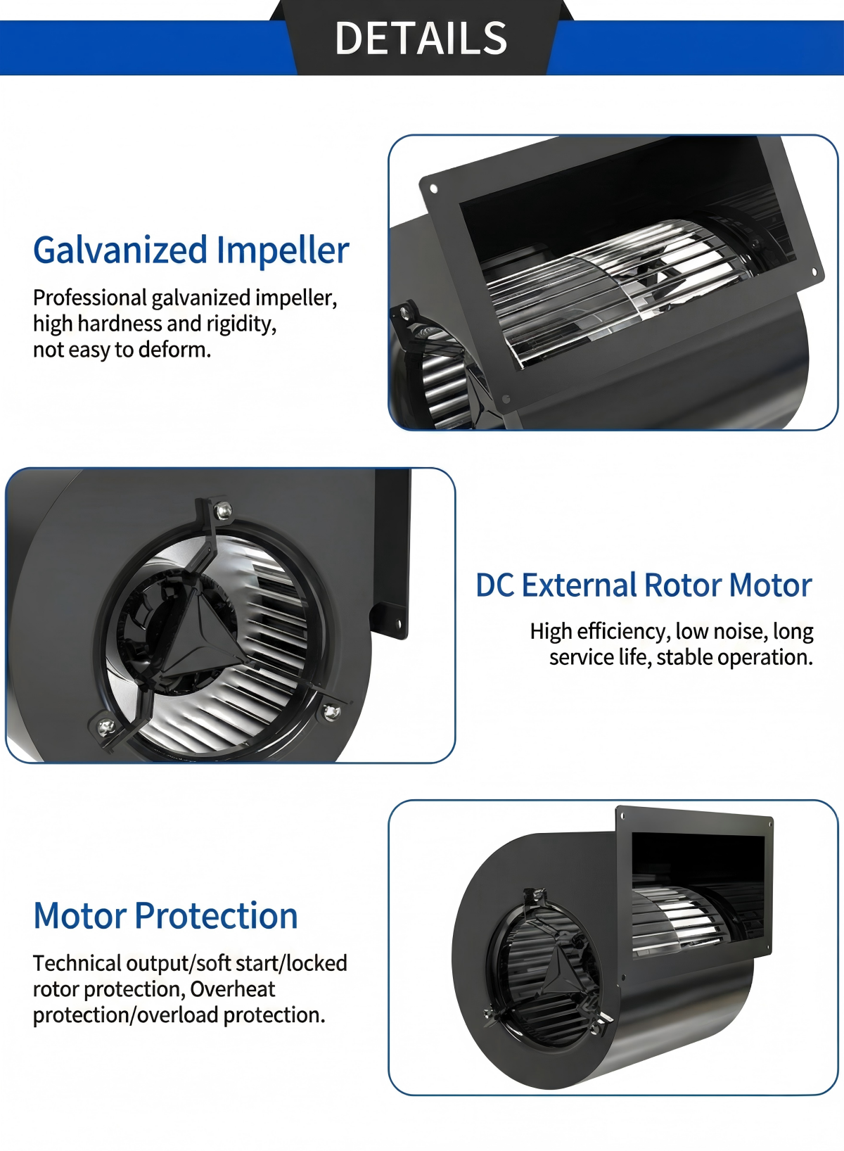 centrifugal bower fan detail display