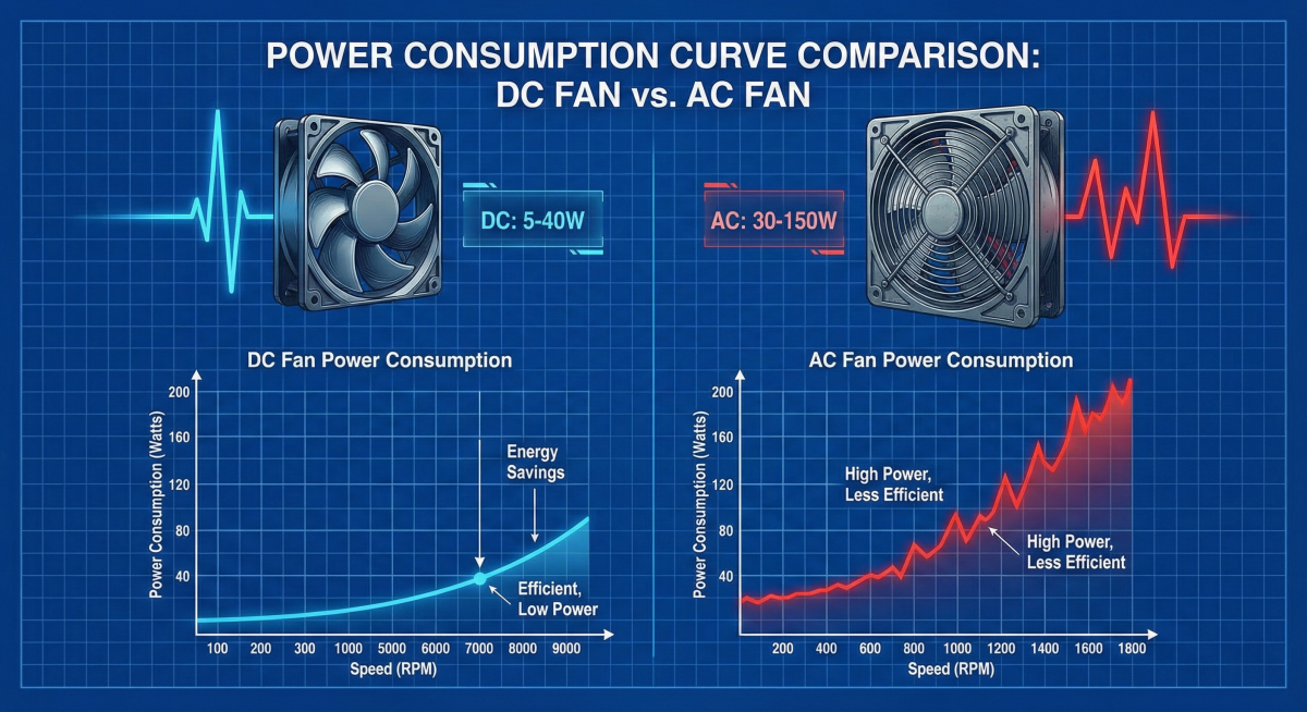 POWER CONSUMPTION CURVE COMPARISON DC FAN vs. AC FAN