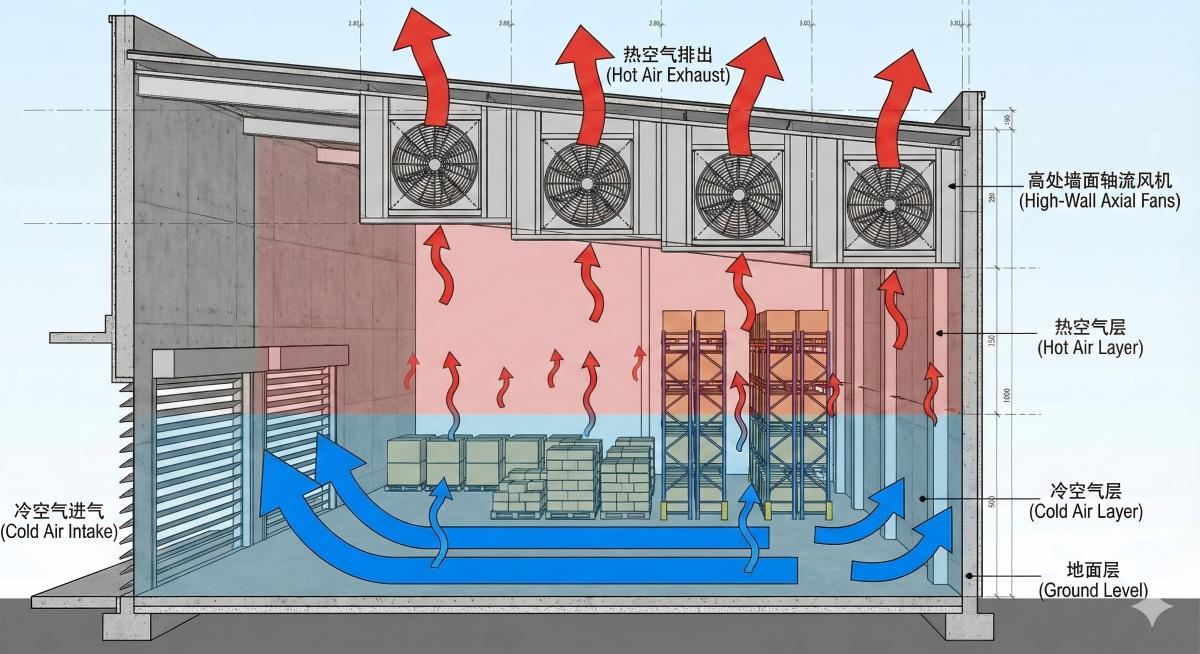 Show the cross-section of the warehouse