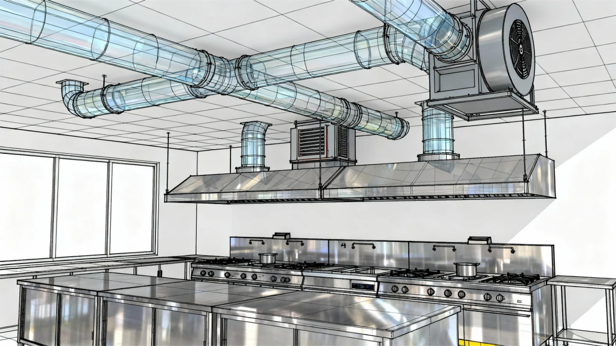 Layout diagram of the commercial kitchen exhaust system
