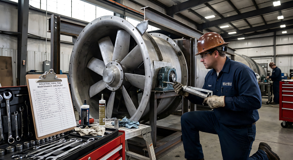 industrial maintenance checklist, technician greasing bearing, professional repair scene, organized tools, realistic lighting